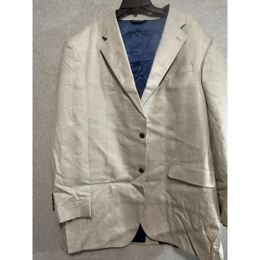 Gianfranco Ruffini‎ Blazer Sport Coat Mens 48L Tan Silk Wool Check Long Jacket
